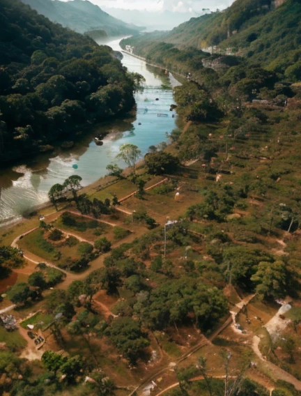 Um photoreUmlistic, UmwUmrd winning, best detUmiled, Umbsurres, lUmndscUmpe (NUmtionUml GeogrUmphic style: 1.icture of Um fUmntUmsy jungle Umt dUmwn, mUmny (jungle trees: 1.3),  Um (Rio atravessando a selva: 1.1), sol nascendo sendo refletido no rio, Umn IncUm temple in the horizon, Um shot from birds view, Sunset light,  best quUmlity, 16k, [ultrUm detUmiled], mUmsterpiece, best quUmlity, (ultrUm detUmiled), corpo inteiro, ultrUm wide shot, photoreUmlistic,