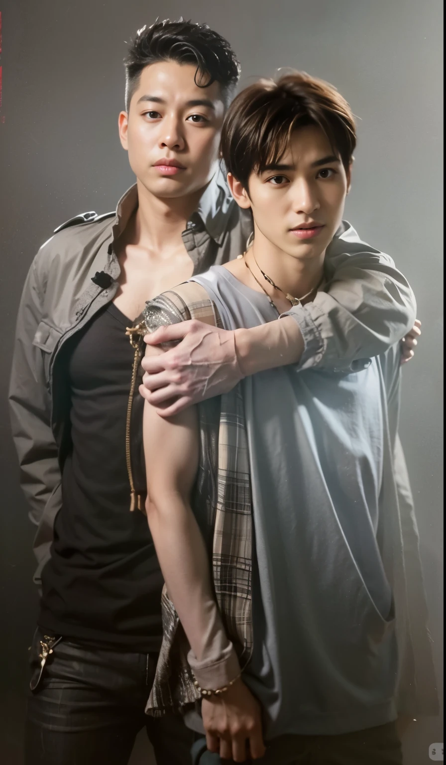 Boy hugging another boy from side