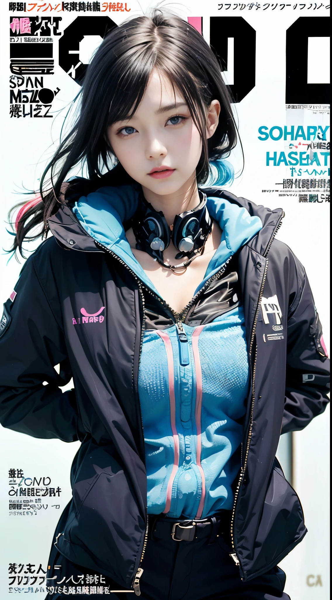 Flowing_contour biomechanical__cybernetic_airbrush___Strange__Weird__(((Japanese Harajuku style Fashion_(((colorful Magazine_cover)))__art_decor_Border)))__porcelain_and_Platinum / Futuristic Cyberpunk woman with porcelain skin, cybernetic implants, NSFW