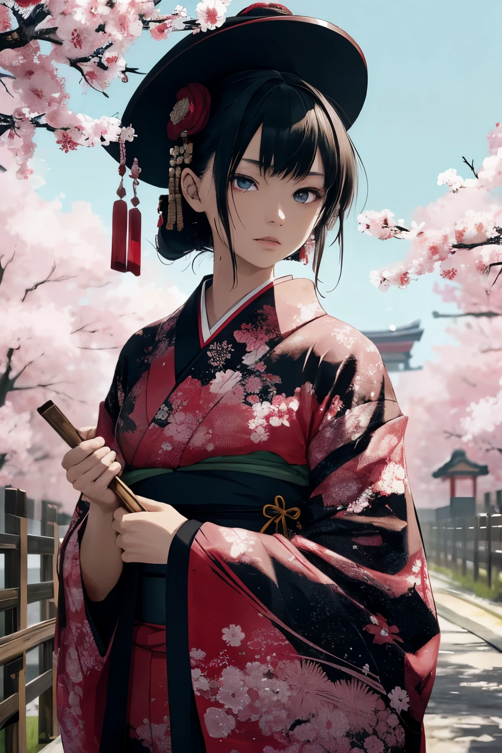 In this digital painting, the artist uses a striking technique using wet oil ink poured over the representation of a very young girl Asian "Japanese" with a very beautiful face realistic a hat on your head, in a kimono with magnificent light colors under the Sakuras in bloom, which gives a captivating and visually striking image. Visible ink stains add texture and depth, giving the artwork a unique dimension. The overall style exudes captivating disorder and dynamism, further intensified by the ink splatter effect which gives the composition edge and intensity.
Bold, dramatic colors take center stage in the painting, with a compelling mix of dark and vibrant tones. The artist masterfully uses contrasting colors to enhance the enigmatic and menacing aura that surrounds the young girl Japanese. These colors serve to accentuate shadows, highlight the glow of one's weapon, or highlight intricate details of one's attire, thus amplifying the visual impact of the piece.
The young girl Japanese in a kimono is depicted with confidence and intimidation, exuding an unmistakable sense of power and authority. The artist skillfully captures his sharp features, intense gaze and elegant clothing to communicate an imposing presence. The deliberately messy style and ink splatters contribute to a raw, gritty vibe, enhancing the overall visual intensity of the artwork.
This digital painting, using wet oil ink, ink splatters and an attractive color palette, presents a convincing and intense depiction of a young Japanese young girl in a kimono. The fusion of the messy style, dramatic color palette, and dynamic character portrayal creates a visually appealing piece that encapsulates the allure of the underworld and the mysterious persona of the Asian "Japanese" very young girl. It’s a signature performance echoing the daring spirit of street life.