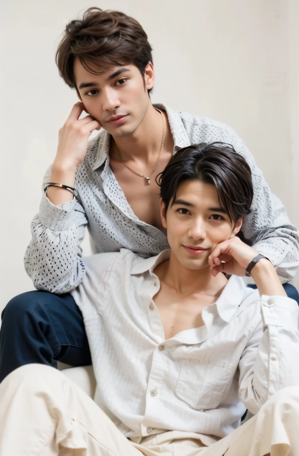 Two men posing for photos
