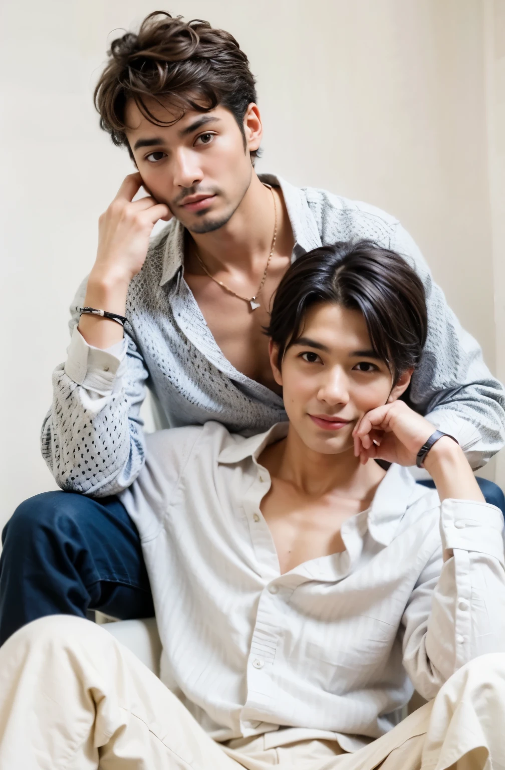 Two men posing for photos
