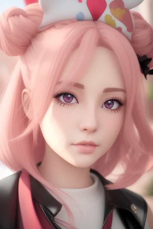Hay una mujer con cabello rosado y ojos azules posando para una foto, Anime style. 8k, Anime style mixed with fujifilm, Pelo rosa de cola doble y ojos cian, Estilo de arte de anime realista, realistic anime artstyle, Estilo de realismo de anime, Chica de anime en la vida real, Retrato realista kawaii, Anime hiperrealista, Estilo realista de anime 3D, Anime styled, en un parque paseando un perro, ojos azules
