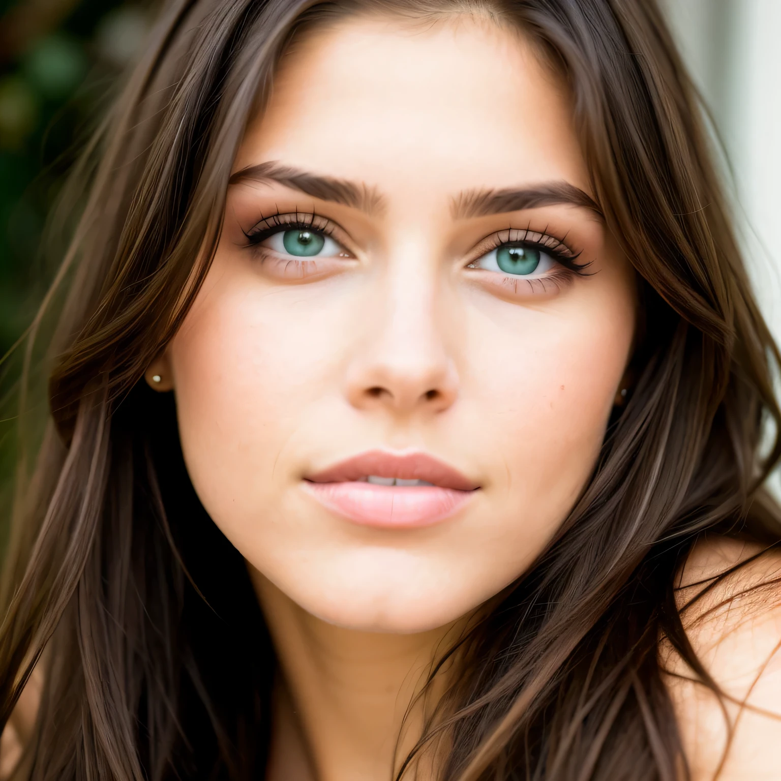 brunette young woman green eyes portait