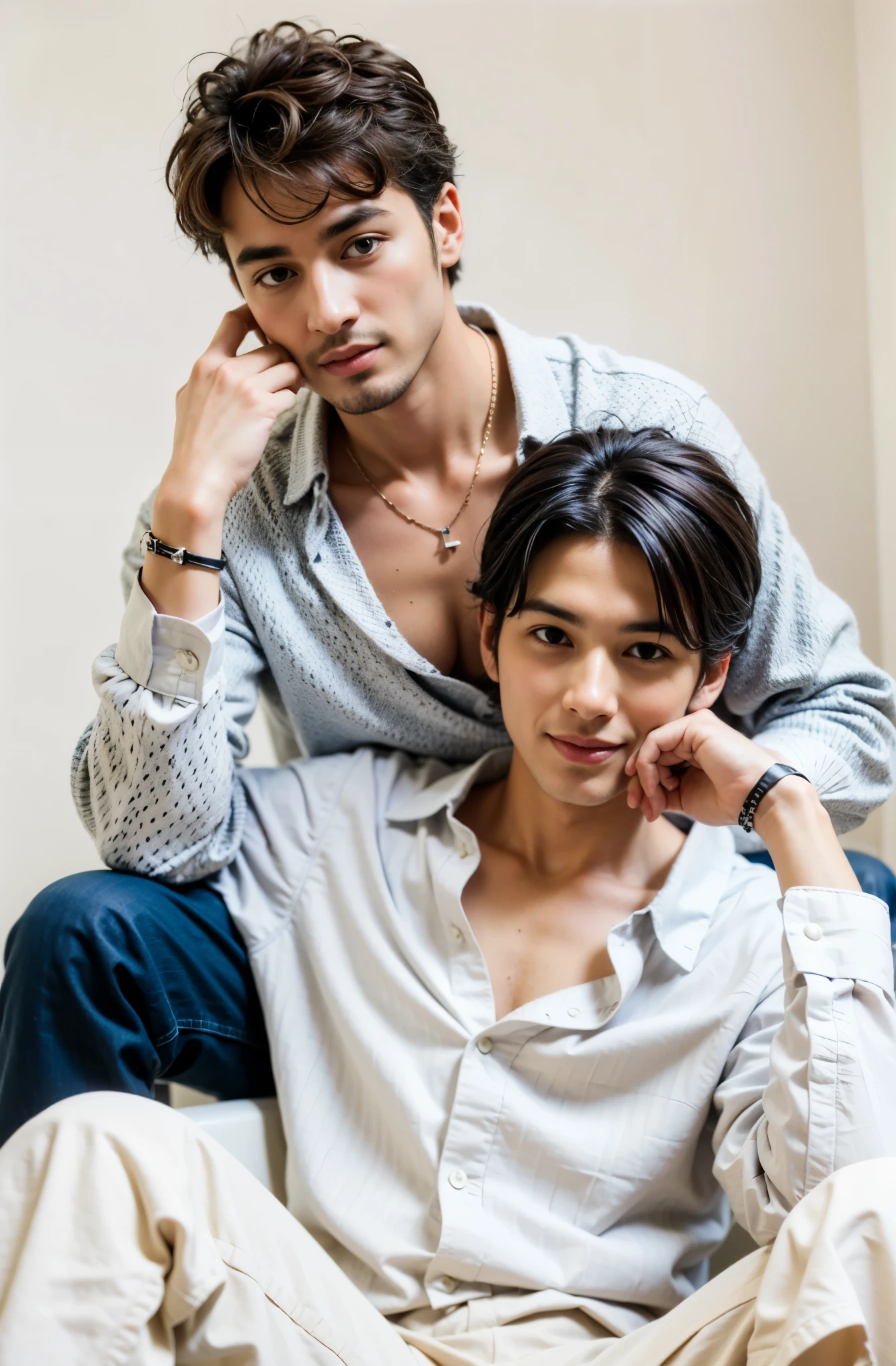 Two men posing for photos