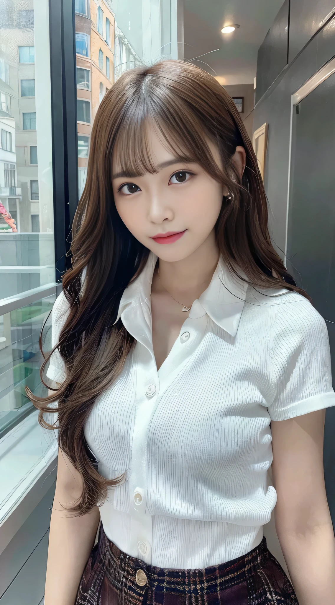 ((top-quality、8K、​masterpiece：1.3))、foco nítido：1.2、Beautiful Women in Perfect Style：1.4、Slender Abs：1.2、((dark brown hair、Colossal tits：1.2))、(natural soft light、City Street:1.1)、Highly detailed facial and skin texture、A detailed eye、二重まぶた、Sexy secretary in tight mini skirt、A slight smil、open-shirt、Sexy costume