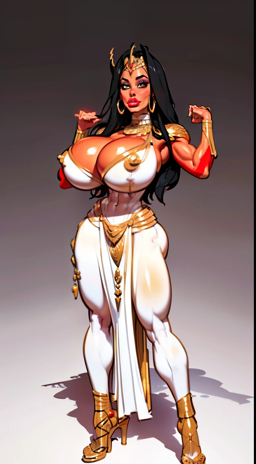 ((she-ra aesthetic)), ((full body view:1.4)), ((masterpiece)),(((best quality))), ((egyptian empress, mature face)), ((middle eastern eyes:1.4)), ((straight black hair:1.4)), (((septum piercing)), defined cheekbones, high cheekbones, illustration, ((muscular:1.3)), ((gold:1.4)), sexy bimbo, (gigantic breasts:1.7) , black hair, ((detailed face:1.4)) beautiful woman, (Egyptian:1.4), colored skin, (white skin:1.4) , (red lipstick:1.4), shiny skin, ((skindentation)), scribbles and marks,(puffy lips:1.4) , (temple: 1.5), ( at night: 1.5), rough sketches, pose, 8k,16k, ( background, white background: 1.3) ((warm color palette)), ((ancient aesthetic))