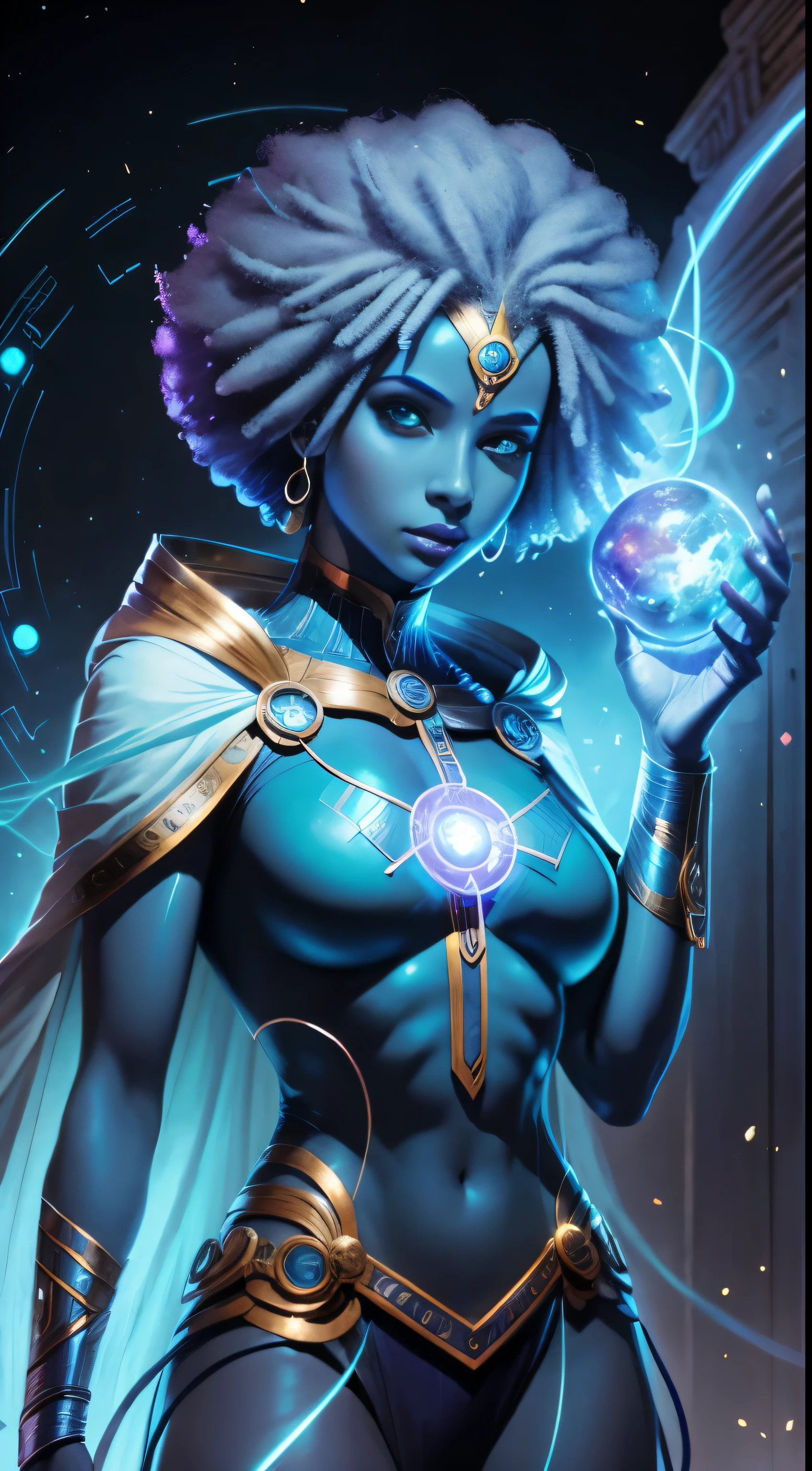 Deusa Afrodite como Dr. Manhattan no estilo DC Comics