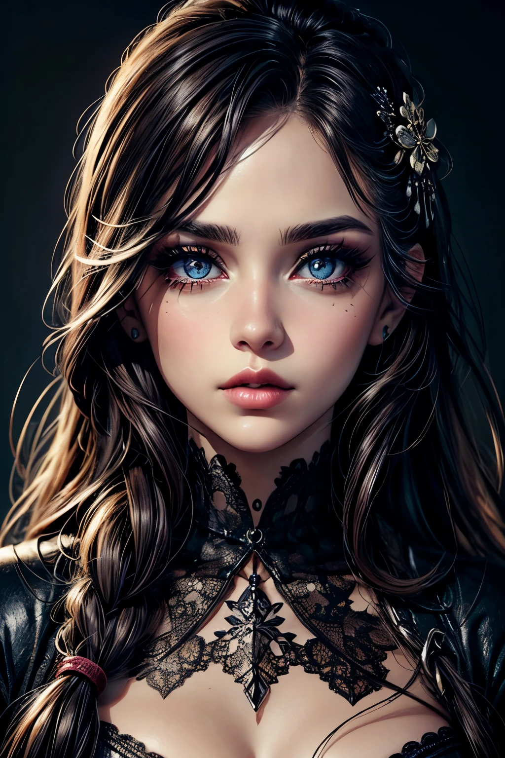 Beautiful detailed eyes, Beautiful detailed lips, Rough clothing, Cool Beauty, Special makeup, fashion modell, poster for,