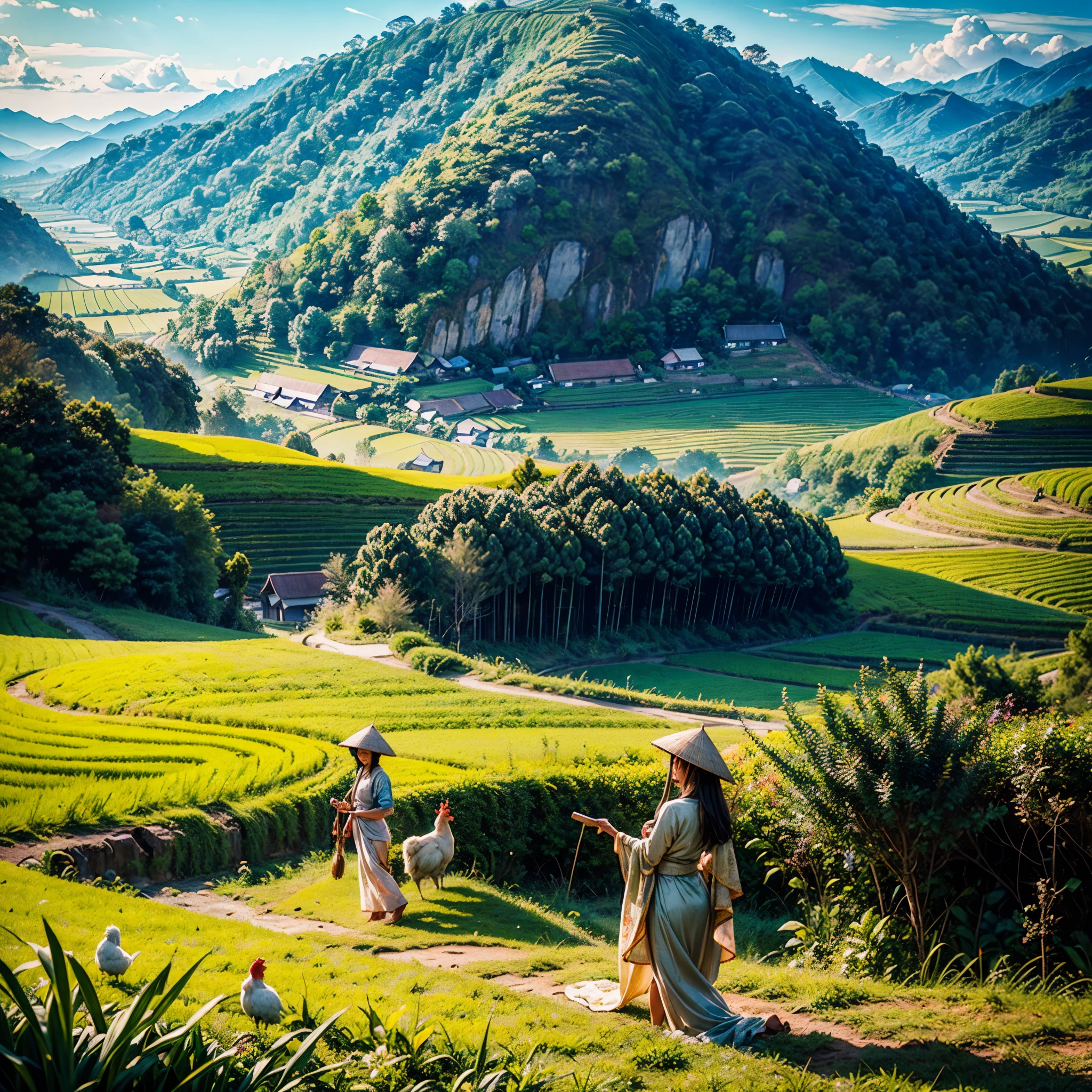 Sunshine Stunning, vibrant colors,deep path equirectangular farm life,scenic Southeast Asia stairs field,farmer working diligently,traditional Vietnamese farmer attire,natural sunlight illuminating the scene,colorful chickens happily pecking the ground,authentic Vietnamese rural setting,lush green rice terraces stretching into the distance,serene and picturesque landscape,peaceful and harmonious atmosphere,farmer's hardworking spirit,traditional farming techniques passed down through generations,cultural richness and heritage of Vietnam,meticulously detailed steps of the stairs field,subtle texture of the terraced fields,layered composition of the agricultural landscape,charming and idyllic countryside scene,immersive view of the rustic scenery,rich cultural context of Southeast Asia,Vietnamese craftsmanship and agricultural traditions shining through,authentic portrayal of the farmer's daily life,diligent caretaker of the land,stunning visual storytelling,emotionally captivating artwork,mesmerizing perspective capturing the essence of the moment,awe-inspiring depiction of the Southeast Asian farming community,inspiring and thought-provoking artwork,immersive and evocative piece of Southeast Asian art,exquisite attention to detail,showcasing the natural beauty and simplicity of rural life,meticulous craftsmanship and precision in each brushstroke,compelling narrative that sparks curiosity and imagination,stunning play of light and shadow across the scenery,evoking a sense of tranquility and serenity,embodying the timeless beauty of Southeast Asia's agricultural landscapes,inviting viewers to experience the charm and authenticity of Vietnam's countryside Unrealengine5 ultra meticulously intricate ultra_high-details ultra_high-def ultra_high-res ultra_high-quality optimal ultra_sharpness ultra_photo-realistic focus perfection accurate volumetric Light varies ❤ multi etc. --s 1000 --c 20 --q 20 --chaos 100