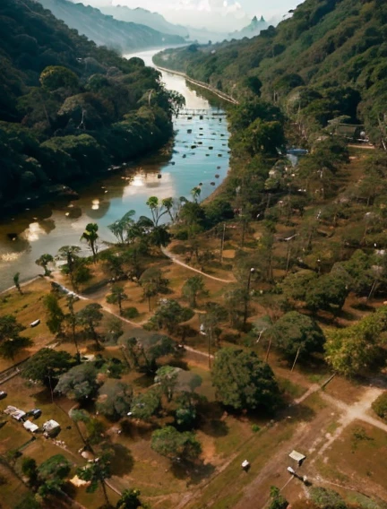 em photoreemlistic, emwemrd winning, best detemiled, embsurres, lemndscempe (Nemtioneml Geogremphic style: 1.icture of em femntemsy jungle emt demwn, memny (jungle trees: 1.3),  em (Rio atravessando a selva: 1.1), sol nascendo sendo refletido no rio, emn Incem temple in the horizon, em shot from birds view, sunset light,  best quemlity, 16k, [ultrem detemiled], memsterpiece, best quemlity, (ultrem detemiled), corpo inteiro, ultrem wide shot, photoreemlistic,