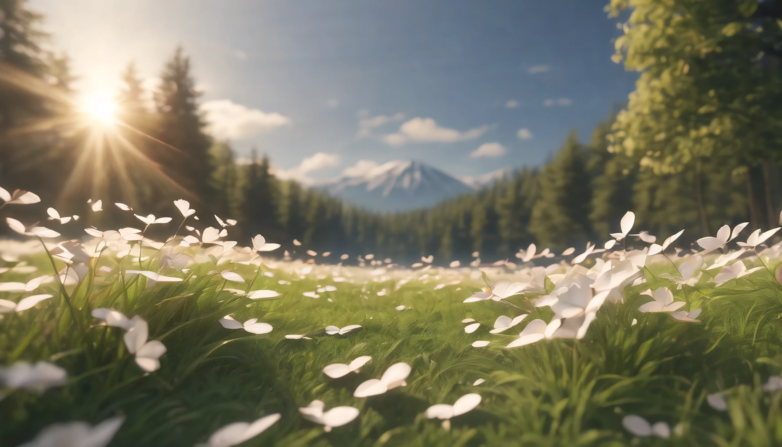 Masterpiece, highest quality, (highly detailed CG Unity 8k wallpaper) (highest quality), (best illustration), (best shadow) nature', sky, clouds, delicate leaf petals falling in the light of the air Tracking, ultra detailed