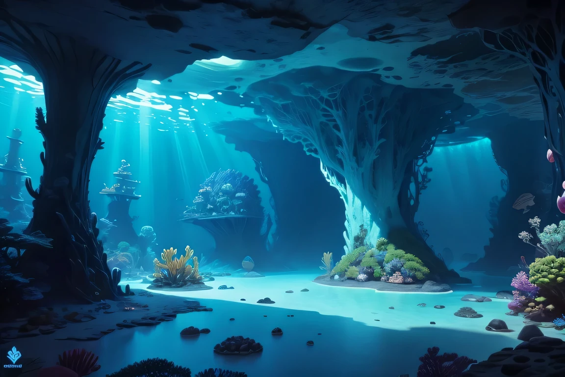 Reef structures, subaquatic caves, aquatic fauna, luminescent underwater plants, mysterious deep-sea aura