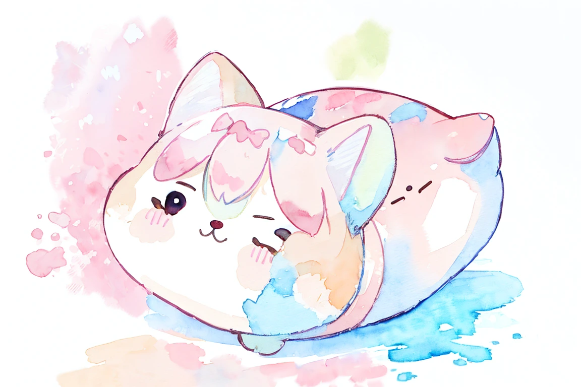 cat, fullbody,1 girl, (pastel color:1.5),(cute illustration:1.5),(watercolor:1.2),white back ground,
