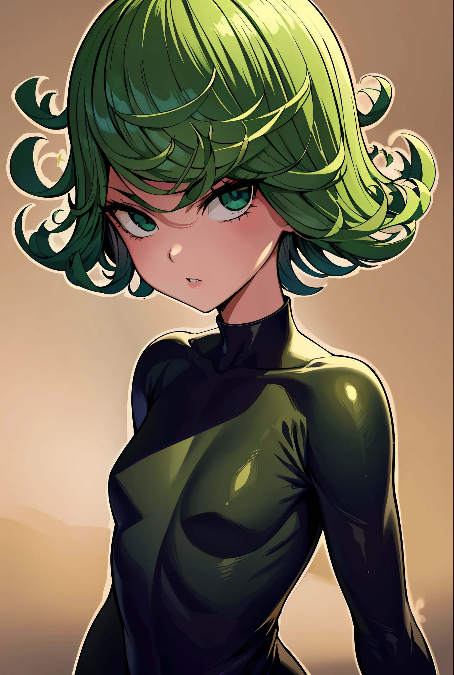 (beste-Qualit, 8K, 12), 1 girl, tatsumaki, Short Hair Hair, green hair, little chest, child, the perfect body, ultra detail face, detailed lips, Slender Eyes, gown, stands, enticing, Excited, convex areolas, steam, From Bottom