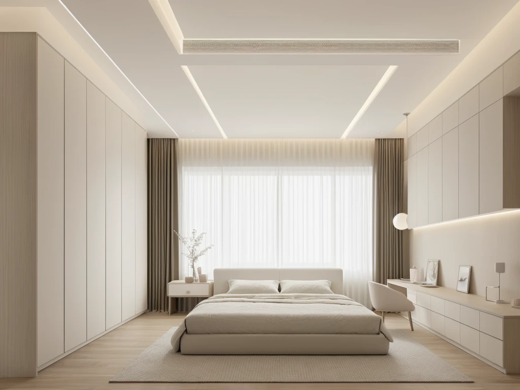 best quality, masterpiece, Interior design, bedroom, cream tone