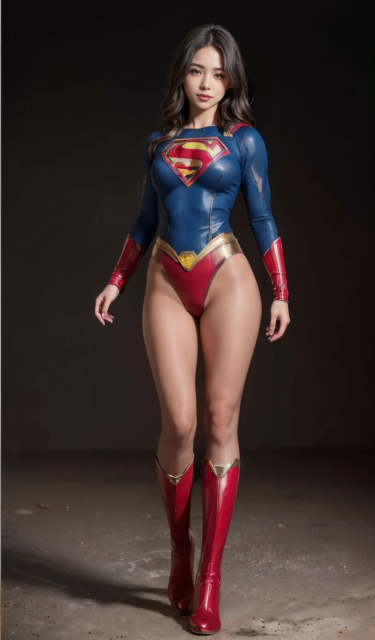 No background、Are sleeping、lying back on、(((Wear black tights on your beautiful legs.)))、(((Grow legs、tall、Legally express the beauty of your smile)))、((((Make the most of the original image)))、(((Supergirl Costume)))、(((beautiful hairl)))、(((Suffering)))、(((Feet must necessarily be worn with black tights)))、(((You need to wear red boots)))、((Top image quality、8K))、((top-quality、8K、​masterpiece:1.3))、(((Keep Background )))、Crisp focus:1.2、Beautiful woman with perfect body shape:1.4、Slender Abs:1.2、a wet body:1.5、Highly detailed facial and skin texture、8K