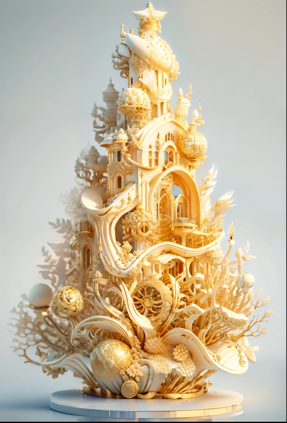 tmasterpiece, Best quality at best, ocean floor, , Type art,3D,IvoryGoldAI highly stylized, 4K, Unreal Engine 5 rendering ivory gold aluminum