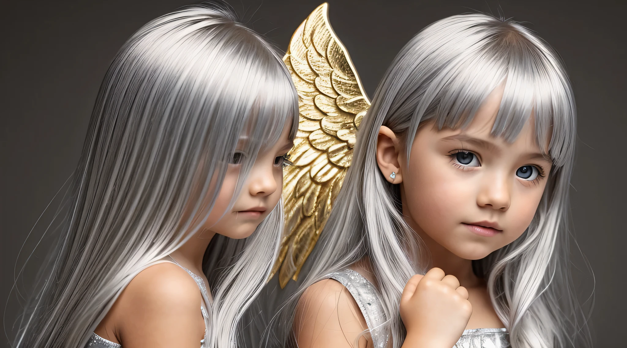 CHILDREN SILVER HAIR GOLDEN ANGEL GIRL.