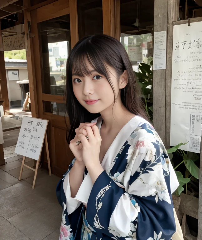 (ultra-detailliert、Raw photo、high-level image quality)、Beautiful yukata、A woman in her 30s wearing a yukata、a smile、Crouching composition