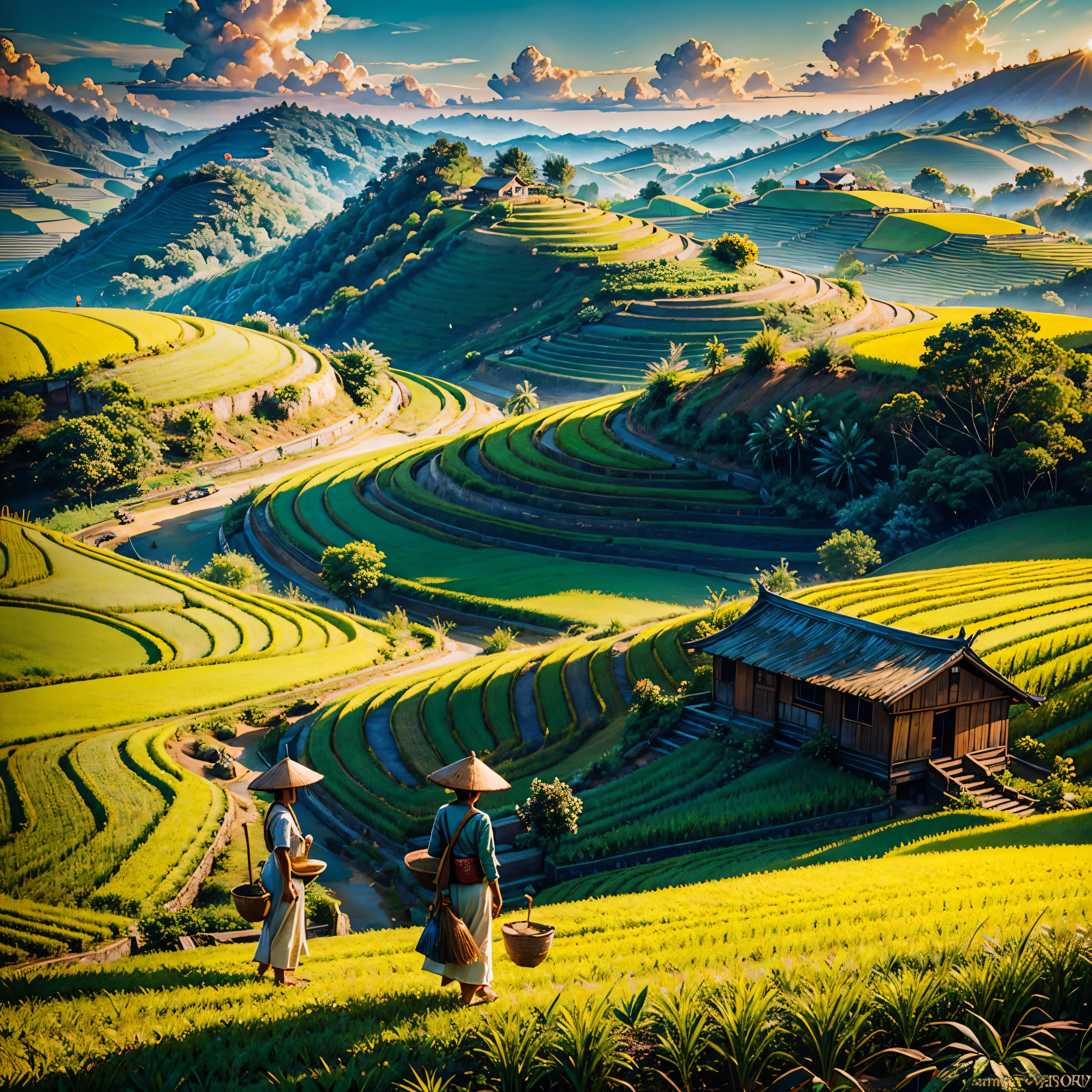 Sunshine Stunning, vibrant vivid colors-coded,deep path equirectangular farm life, ultra masterpiece meticulously intricate ultra_high-details ultra_high-def ultra_high-res ultra_high-quality optimal ultra_sharpness ultra_photo-realistic focus perfection accurate UHD XT3 DSLR HDR Octane_render Unrealengine5 volumetric SunLight scenic Southeast Asia stairs field,farmer working diligently,traditional Vietnamese farmer attire,natural sunlight illuminating the scene,colorful chickens happily pecking the ground,authentic Vietnamese rural setting,lush green rice terraces stretching into the distance,serene and picturesque landscape,peaceful and harmonious atmosphere,farmer's hardworking spirit,traditional farming techniques passed down through generations,cultural richness and heritage of Vietnam,meticulously detailed steps of the stairs field,subtle texture of the terraced fields,layered composition of the agricultural landscape,charming and idyllic countryside scene,immersive view of the rustic scenery,rich cultural context of Southeast Asia,Vietnamese craftsmanship and agricultural traditions shining through,authentic portrayal of the farmer's daily life,diligent caretaker of the land,stunning visual storytelling,emotionally captivating artwork,mesmerizing perspective capturing the essence of the moment,awe-inspiring depiction of the Southeast Asian farming community,inspiring and thought-provoking artwork,immersive and evocative piece of Southeast Asian art,exquisite attention to detail,showcasing the natural beauty and simplicity of rural life,meticulous craftsmanship and precision in each brushstroke,compelling narrative that sparks curiosity and imagination,stunning play of light and shadow across the scenery,evoking a sense of tranquility and serenity,embodying the timeless beauty of Southeast Asia's agricultural landscapes,inviting viewers to experience the charm and authenticity of Vietnam's countryside varies ❤ multi etc. --s 1000 --c 20 --q 20 --chaos 100