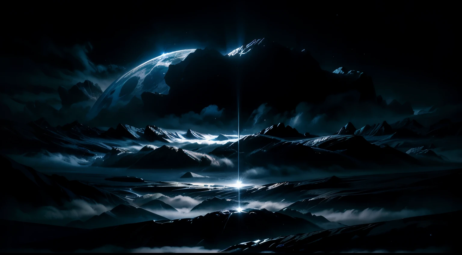 a dark place in space with noting expect clouds, mist and fog, dark night with no moon