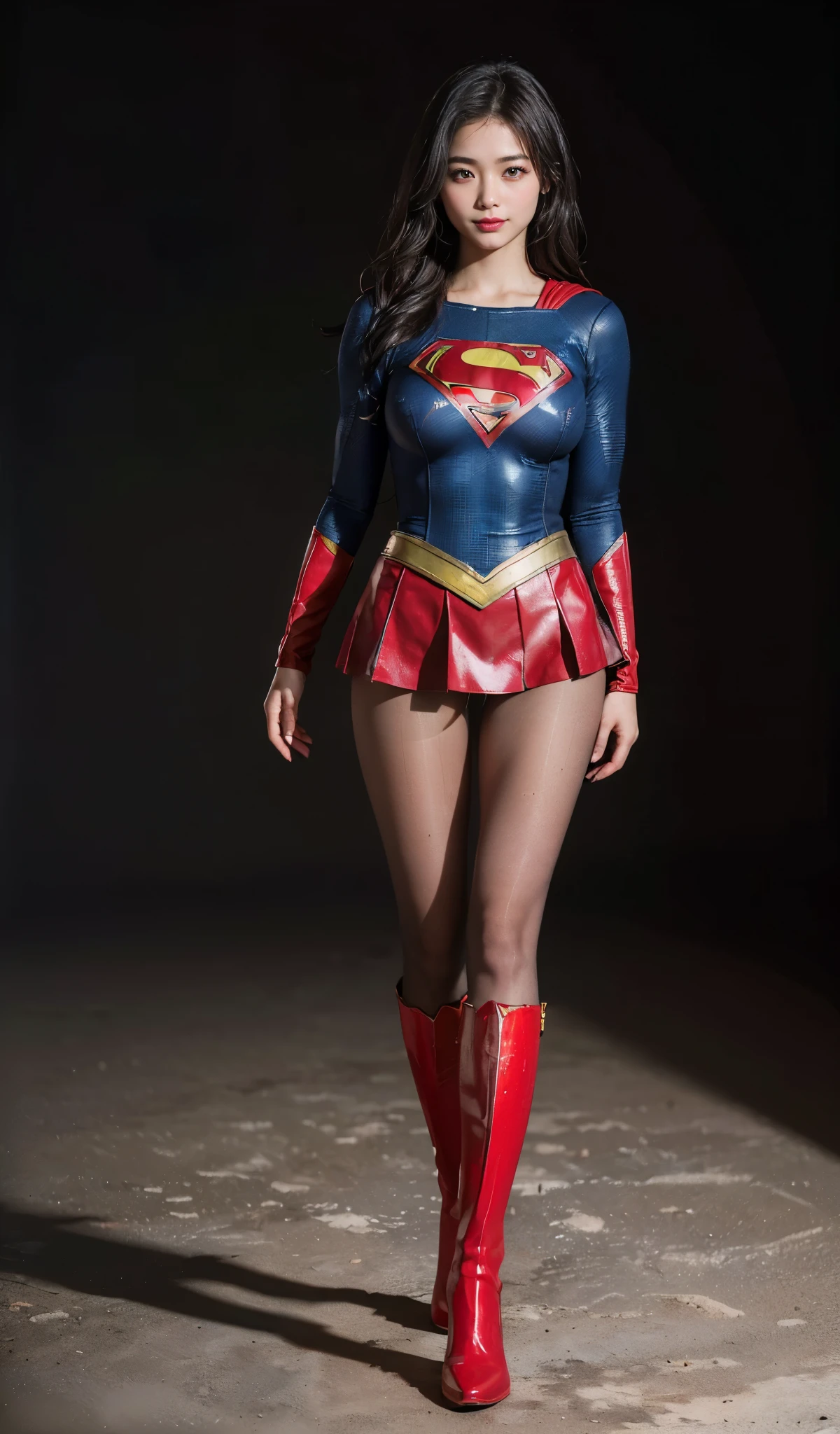 No background、Are sleeping、lying back on、(((Wear black tights on your beautiful legs.)))、(((Grow legs、tall、Legally express the beauty of your smile)))、((((Make the most of the original image)))、(((Supergirl Costume)))、(((beautiful hairl)))、(((Suffering)))、(((Feet must necessarily be worn with black tights)))、(((You need to wear red boots)))、((Top image quality、8K))、((top-quality、8K、​masterpiece:1.3))、(((Keep Background )))、Crisp focus:1.2、Beautiful woman with perfect body shape:1.4、Slender Abs:1.2、a wet body:1.5、Highly detailed facial and skin texture、8K