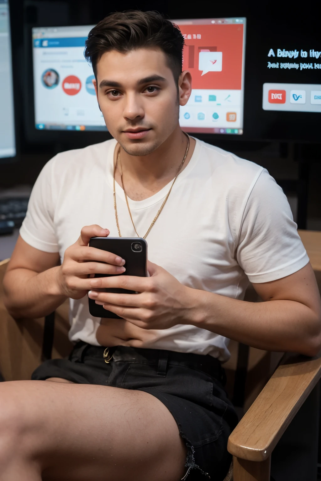 Generate a photo of a male influencer promoting digital marketing