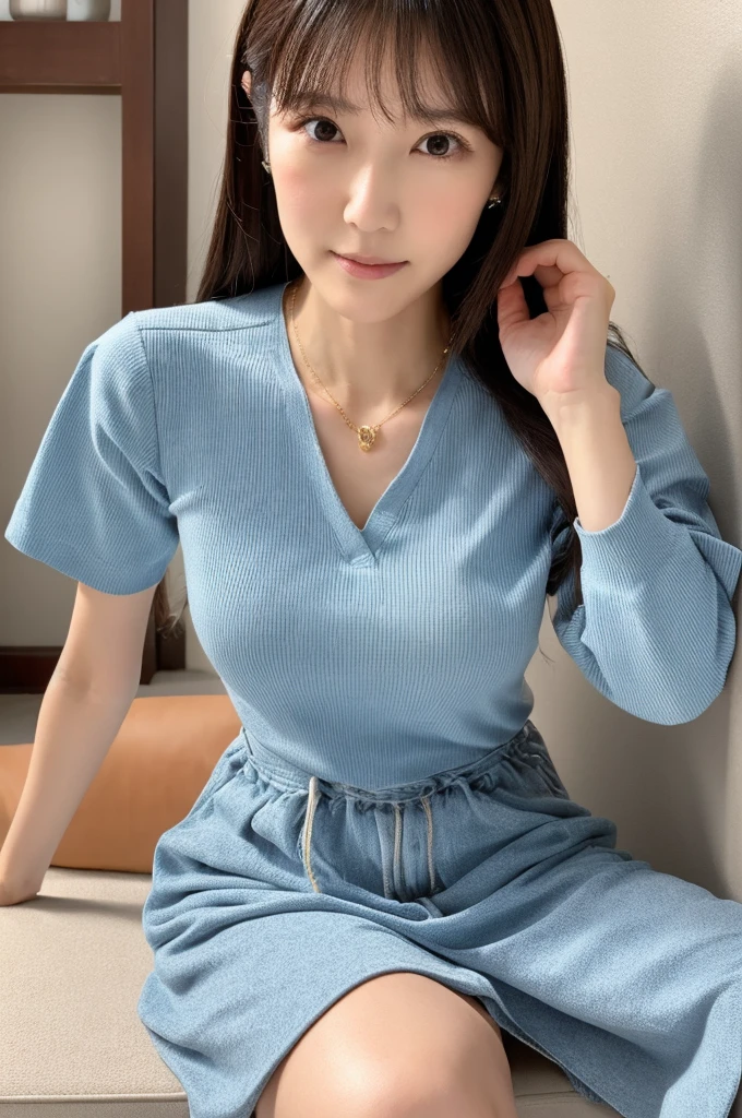 a skinny Japanese lady, 30 years old, (realistic), (hyperrealism), (photorealistic), (8K resolusion), depth of field, (full body:1.2), super detailed face, detailed eyes, cute face, various face expression, various hair style, (small breasts:0.6), (very thin waist:0.7), casual outfit