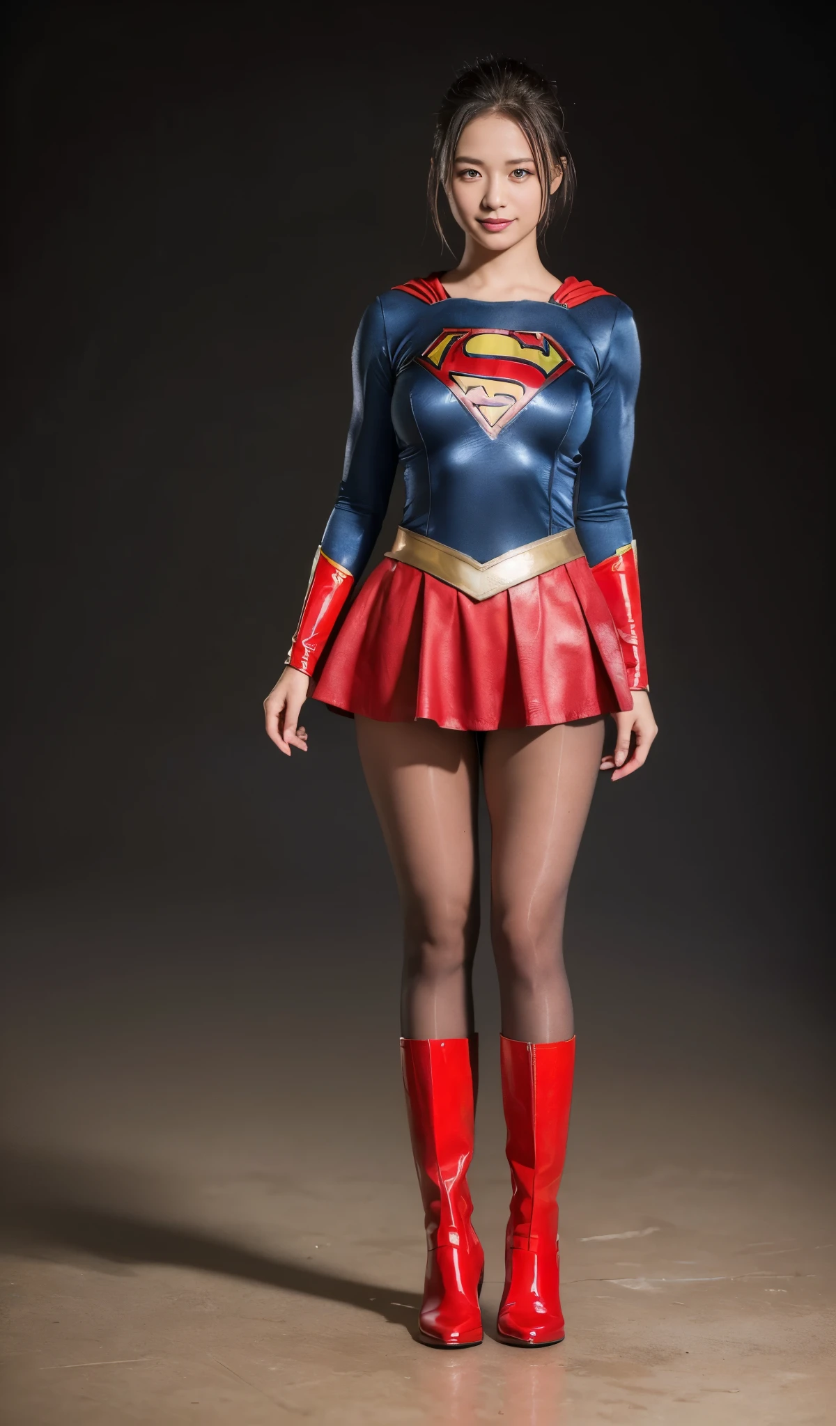 No background、Are sleeping、lying back on、(((Wear black tights on your beautiful legs.)))、(((Grow legs、tall、Legally express the beauty of your smile)))、((((Make the most of the original image)))、(((Supergirl Costume)))、(((beautiful hairl)))、(((Suffering)))、(((Feet must necessarily be worn with black tights)))、(((You need to wear red boots)))、((Top image quality、8K))、((top-quality、8K、​masterpiece:1.3))、(((Keep Background )))、Crisp focus:1.2、Beautiful woman with perfect body shape:1.4、Slender Abs:1.2、a wet body:1.5、Highly detailed facial and skin texture、8K