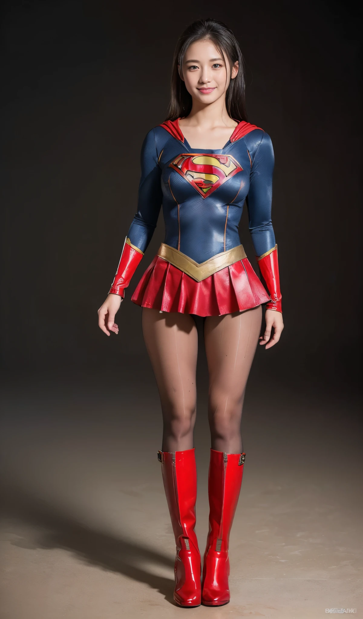 No background、Are sleeping、lying back on、(((Wear black tights on your beautiful legs.)))、(((Grow legs、tall、Legally express the beauty of your smile)))、((((Make the most of the original image)))、(((Supergirl Costume)))、(((beautiful hairl)))、(((Suffering)))、(((Feet must necessarily be worn with black tights)))、(((You need to wear red boots)))、((Top image quality、8K))、((top-quality、8K、​masterpiece:1.3))、(((Keep Background )))、Crisp focus:1.2、Beautiful woman with perfect body shape:1.4、Slender Abs:1.2、a wet body:1.5、Highly detailed facial and skin texture、8K