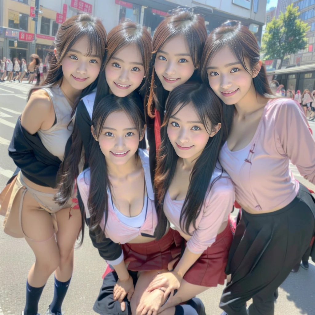 Raw photo、(((multiple girls))),((((6+girls)))),((((1000girls)))),(((10000girls)))、((((100000 girls))))、Women only、The same face、((matching school uniform))、(((many girls clinging to each other)))、((((Large group))))、、Long black hair、10,000 cute girls going to school、a smile、Commuting to school、School route、In the street、selfee、same person、(((Lots of girls filling the area)))、(((Many girls fill the city)))、a junior high school student