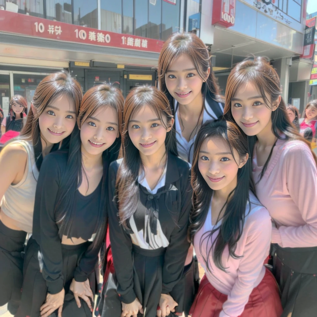 Raw photo、(((multiple girls))),((((6+girls)))),((((1000girls)))),(((10000girls)))、((((100000 girls))))、Women only、The same face、((matching school uniform))、(((many girls clinging to each other)))、((((Large group))))、12 years old、Long black hair、10,000 cute girls going to school、a smile、Commuting to school、School route、In the street、selfee、same person、(((Lots of girls filling the area)))、(((Many girls fill the city)))、a junior high school student