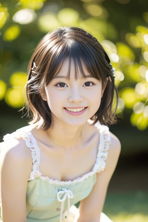 1 girl,(wearing colorful stage costume:1.2),very beautiful japanese idol portrait,close up of face,(RAW photo,best quality),(real,realistic:1.4),(masterpiece),very delicate and beautiful,very detailed,2k wallpaper,amazing,finely detailed,highly detailed CG Unity 8K wallpaper,very detailed,high resolution,soft light,beautiful detailed girl,very detailed eyes and face,beautiful refined nose,finely beautiful eyes,cinema lighting,(simple light color background:1.3),(short hair),(bob),full anatomy,slender body,small breasts,smiling,