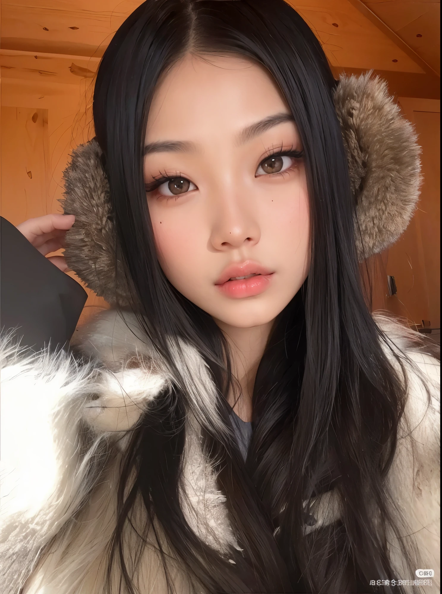 um close up de uma mulher com longos cabelos pretos usando um casaco de pele, linda Delphine, young cute wan Asian face, Rosto bonito das meninas japonesas, cabelos pretos e olhos grandes, Asian face, Beautiful Asian girl, Sui Ishida com cabelo preto, Shikami, jennie blackpink, Deusa japonesa, Xision Wu, gorgeous chinese model, japanese facial features