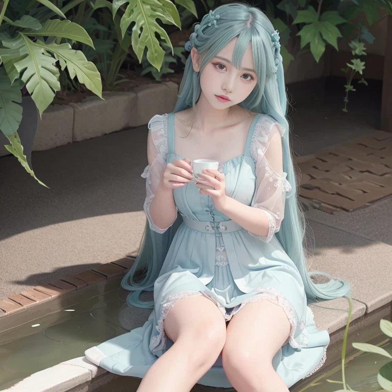 hatsune Miku、(ultra Realistic), (An illustration), (Highres), (8K), (highlydetailed), (the best illustration), (Beautiful Detailed Eyes), (beste Quality), (Super Detailed), (Master peace), (Wallpapers), (Detailed Face), solo, 1girl, Aristocratic dresses、White hair, Iris heterochromatic eyes, small moles under eye, medium chest, Long legs,Stunning composition,Foot braids,Beautiful and detailed legs