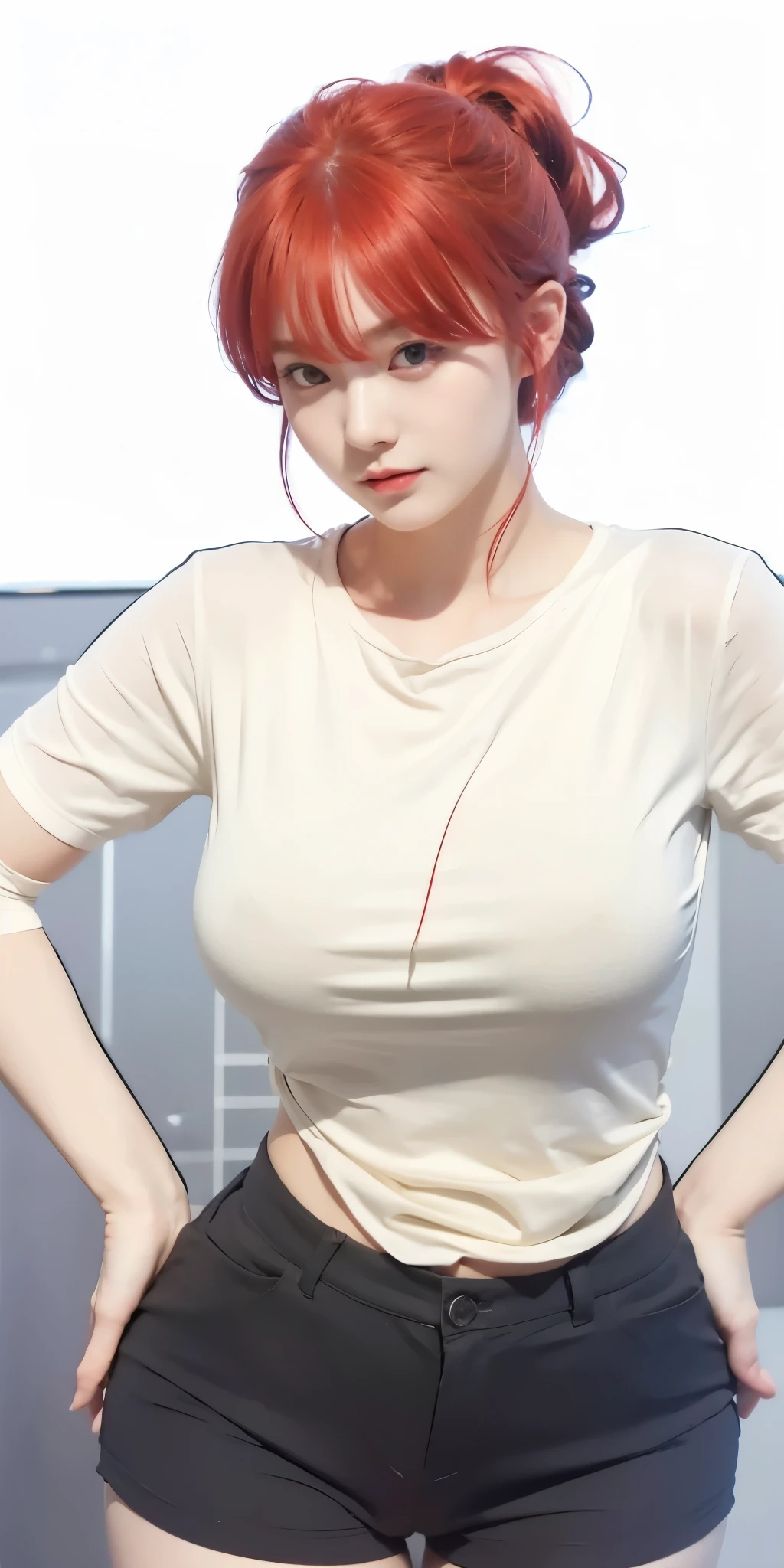 1girl, red hair, red eyes, high quality, ultra detailed, masterpiece, realistic