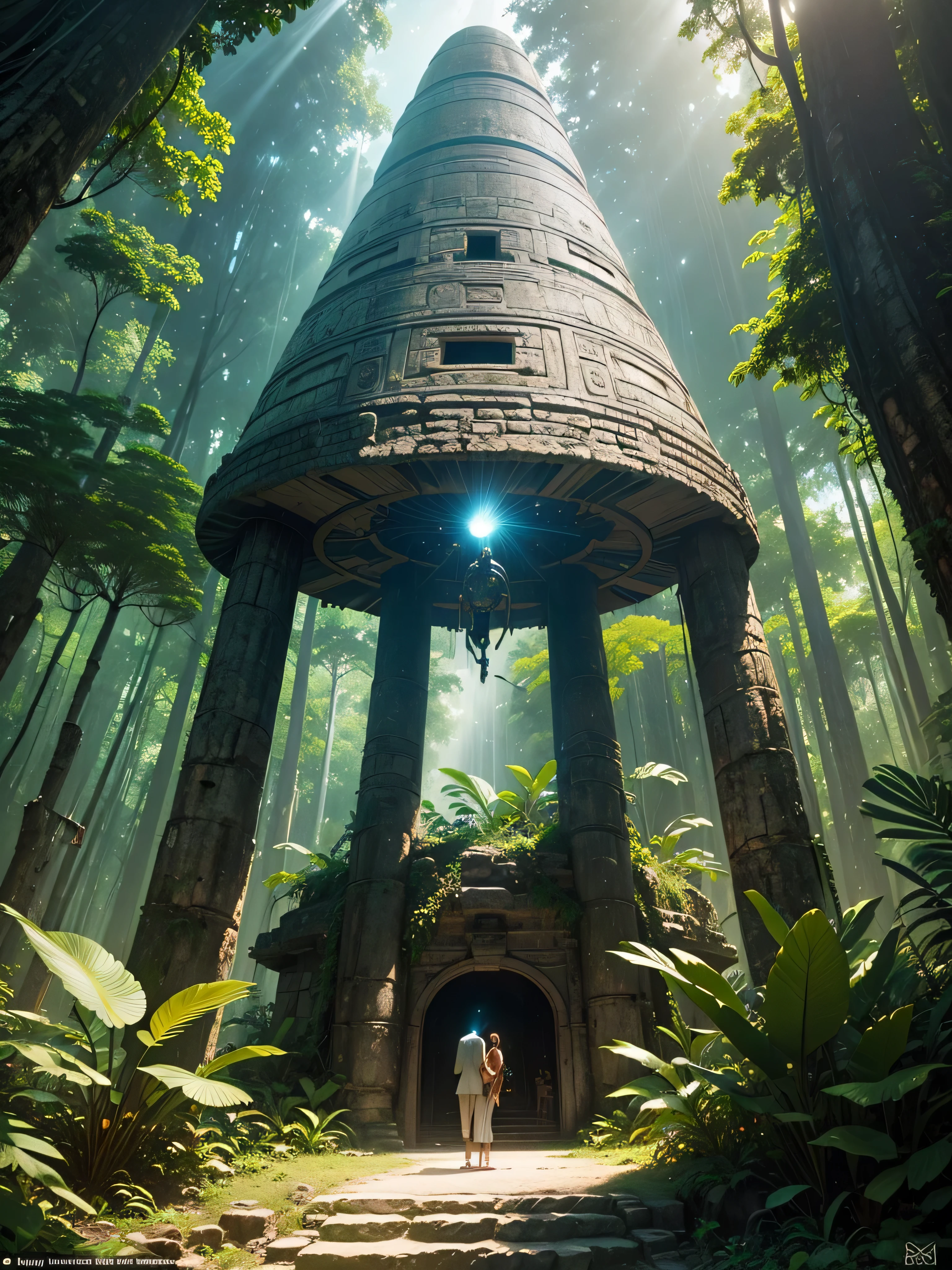 In the heart of the dense Yucatán jungle,  the ancient Maya civilization thrived a bright light was a spacecraft from an advanced alien civilization. These extraterrestrial beings,  fascinated by the Maya's advanced understanding of astronomy and their connection with the cosmos,  decided to make contact,  art by Ray Shark
