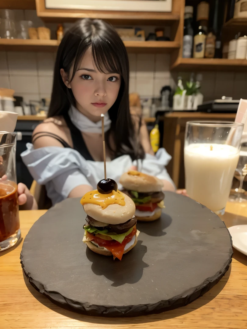 Spanish woman, with humburger