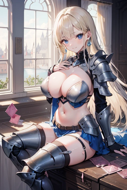 a beauty girl，cabellos largos dorados，blonde with blue eyes，(ssmile)，European medieval castles，palaces，Wear gorgeous armor，(Silver armor)，Armor，((Condom in hand))，Shoulder pads，Armour，chest plate，Leg nails，(Royal Knights)，(huge tit)，(black lence stockings)，(Defeat)，((Broken armor))，((Damaged clothes))，cleavage，((Petite body))，(Type of )，twogirls，Raped by a woman