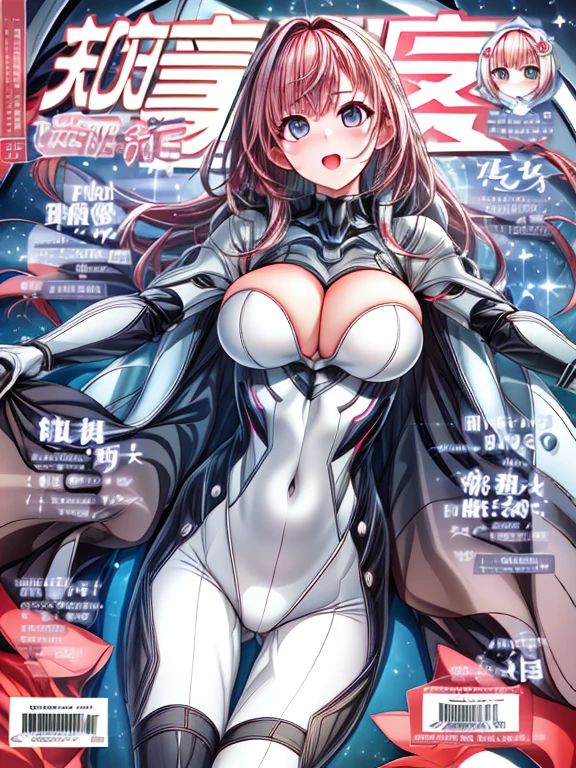 top-quality、masuter piece、covers、1girl in、(White spacesuit)、(a blond):1.5、(Futuristic, tight-fitting bodysuit)、Cyberpunk futuristic city background、masterpiece、top-quality、