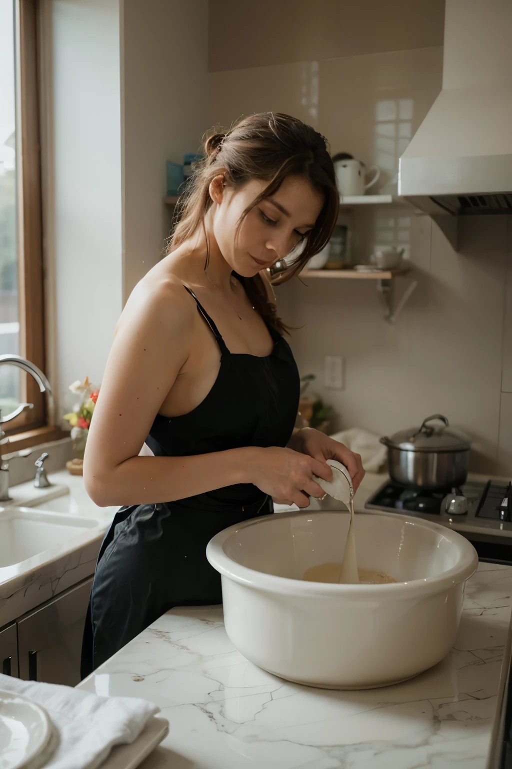 Mother washing dishes