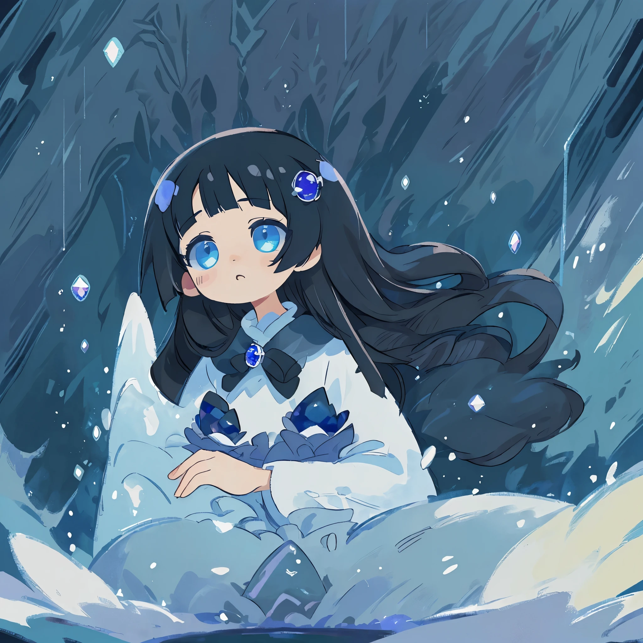 (masterpiece, best quality, ultra-detailed, highres, best illustration),(1girl,fantasy,((shining deep sapphire eyes)),((flowing straight black hair)),detailed upper body, ((beautifully detailed dark dress)),looking at viewer,windy environment,particle effects,ethereal light background, mysterious, 4k, hd, style of anime, mature, ethereal, godly,  )