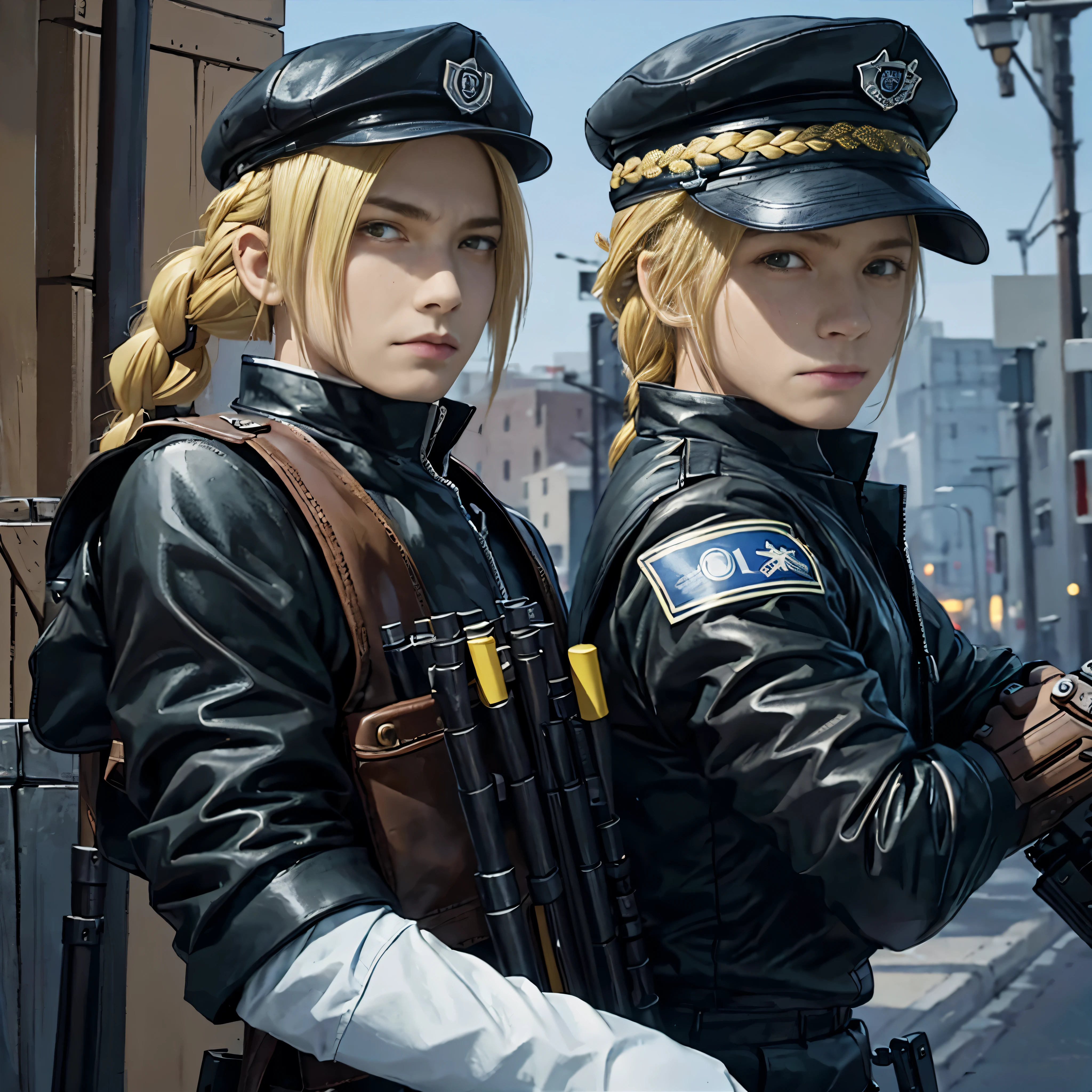 Chef-dœudansre, meilleur qualité, fond d'écran, police, Casquette de police, 1garçon, seulement, Accent mis sur les hommes, Regarder le spectateur, , , , Réaliste, Edward_Elric, cheveux blonds, yeux jaunes, tresser, single tresser, tressered ponytail, bras mécanique unique, , , , Résolution 32k, Casquette de police, Vêtements de police, police, policier,