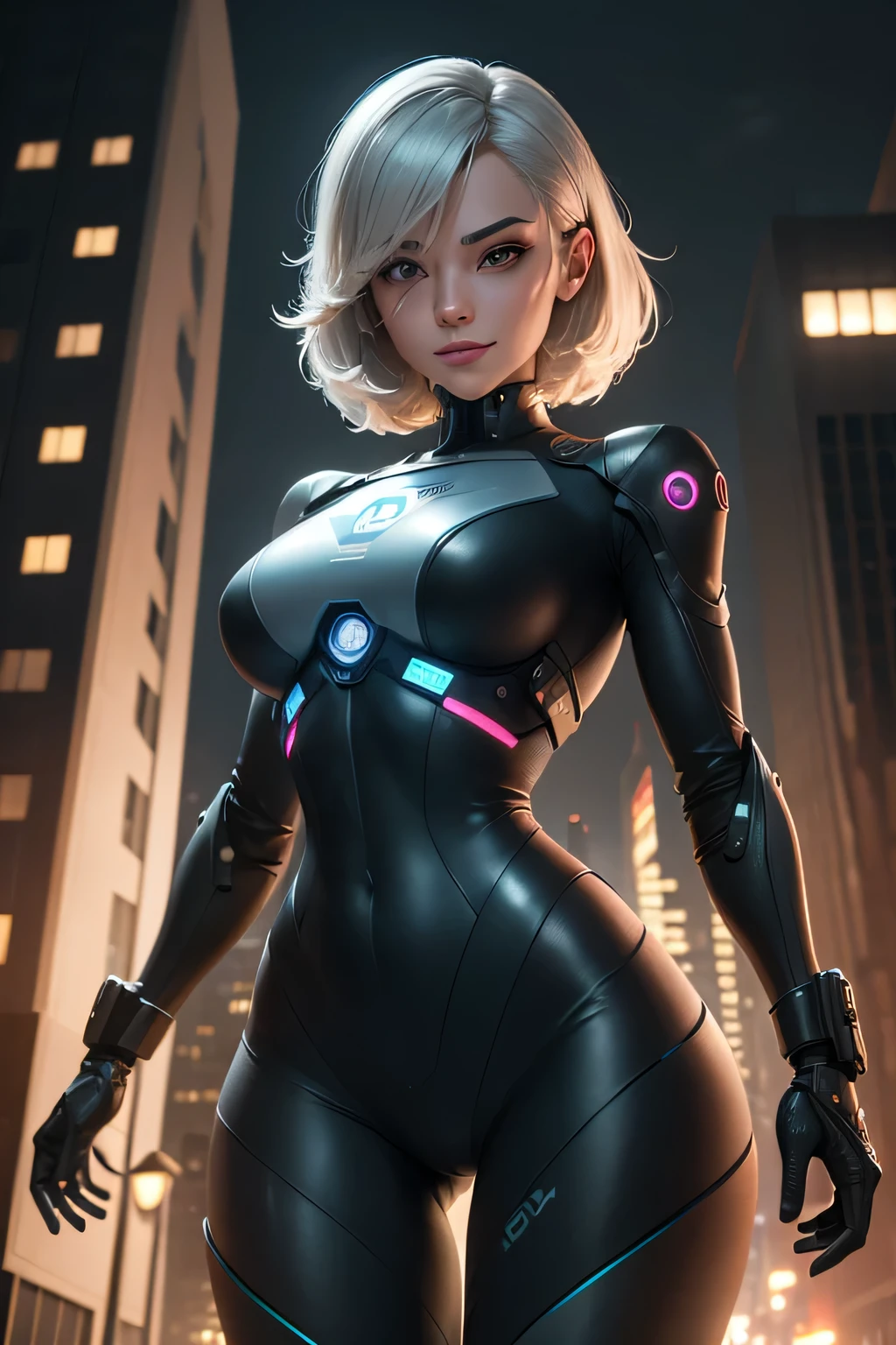 A female investigator turned into a spy robot by the bad guys...　break into a building at night　grinning evily, nffsw, retinas, masutepiece, ccurate, Anatomically correct, Textured skin, Super Detail, high details, High quality, awardwinning, Best Quality, hight resolution