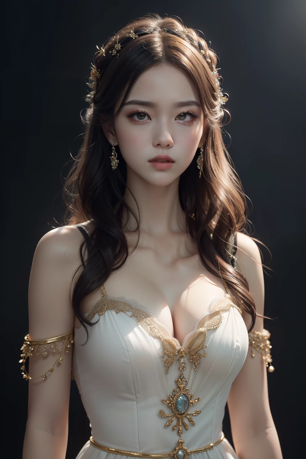((obra prima)))、(((qualidade superior)))、((ultra-detalhada))、(Um hiper-realista)、(CGillustration altamente detalhado)、perfect composition Goddess Gloomy look Poor lighting