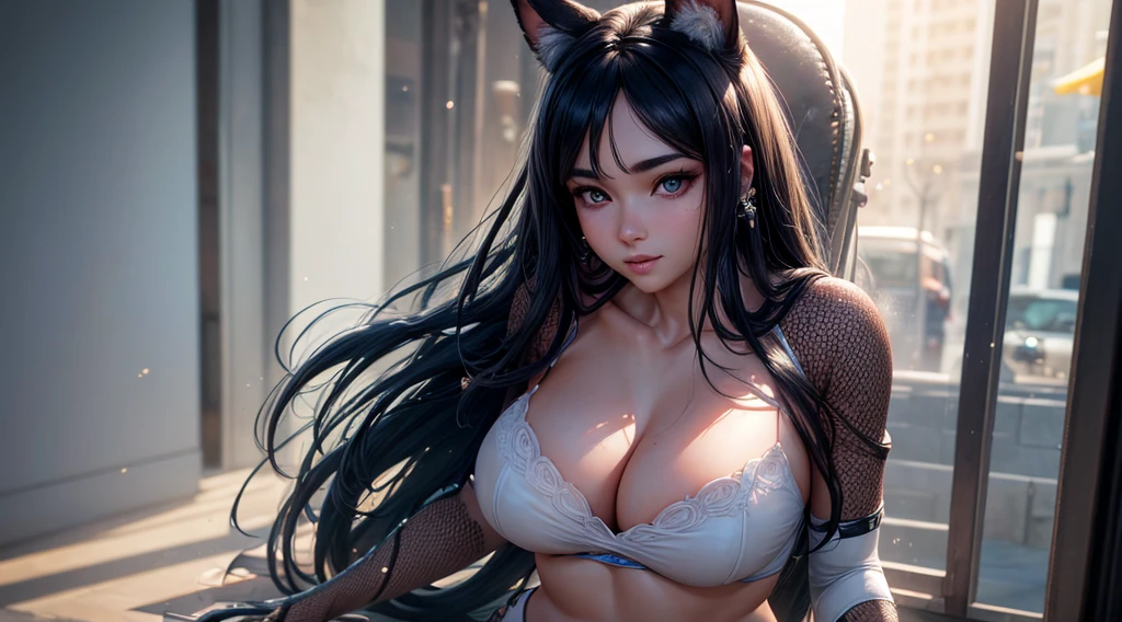 unreal 5, Cinematic footage, full medium closeup, gorgeous 18-year-old kemonomimi woman soft pale skin, cute and youthful face, well-defined eyebrows, delicate nose, ultra-detailed:1.1, photo-realistic:1.4, depth of field, cinematic lighting, IMAX camera, HDR, DTM, Full HD, 8k, flared, medium breasts, slim, smile, standing, 8K picture quality, sexy seduction, 4k, 8k, highres, best quality, plump and round lips 1.4, realistic:1.37 long, flowing:1.1 luscious, plump:1.1 sparkling sequins:1.1 subtle, 0.9 soft, warm:1.1 masterpiece:1.2, realistic:1.4, photo-realistic:1.37, ultra-detailed:1.1 busty animal ears, beautiful, detailed ears:1.1 best quality, 4k, highres, masterpiece:1.2 detailed, piercing eyes:1.1 masterpiece:1.2 very three-dimensional: 1.2, (best shadow), (3D: 0.5, realistic: 0.5, photo-realistic: 1.4), (Sharp focus: 1.5), (sharp focus:1.2), (beautiful face:1.1), (eye makeup:1.2), (tight body:1.2), (highest quality), (8k, best quality, masterpiece:1.3) ((masterpiece, best)), (best illustration), (high detailed skin:1.erfect face:1.1), (high detail:1.1), (detailed random background: 1.3), (beautiful ultra-detailed eyes, highly detailed skin, bright and glowing skin:1,1), (fit body), (Physical Rendering, Professional Lighting, Photon Mapping, Radiosity, Soft Light, Lens Reflection: 1.3)
