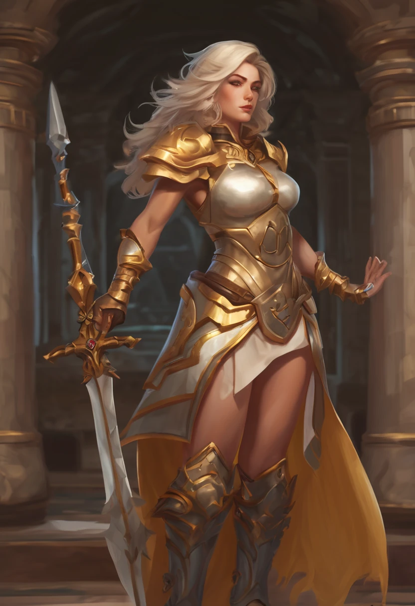 A sexy barely dress female paladin