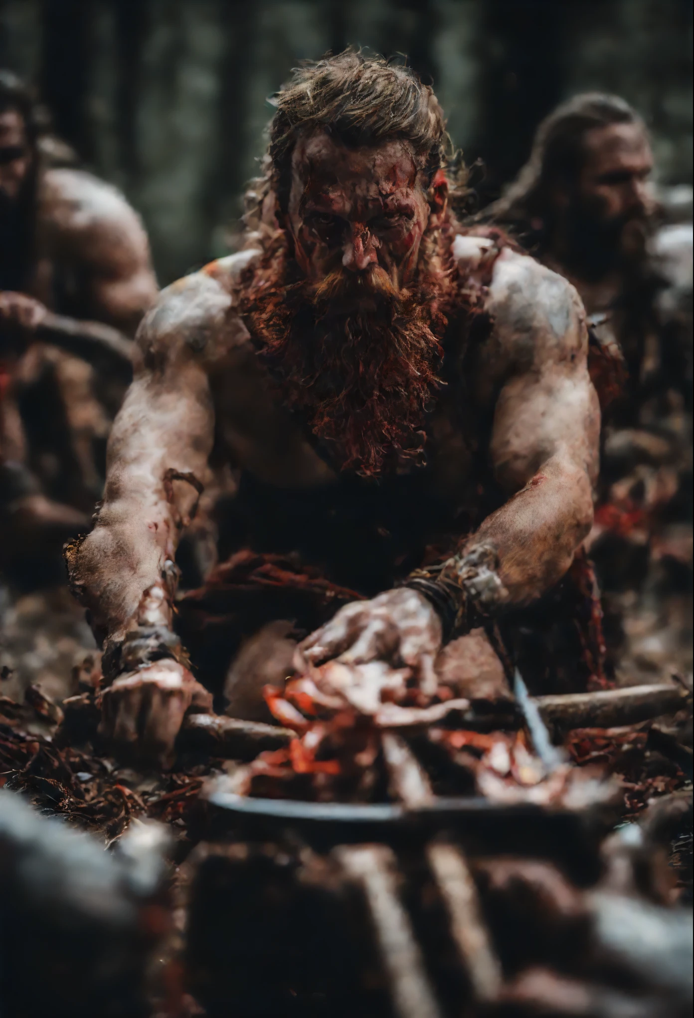 (((Viking Ritual - The Blood )) Realistic Photograph, Explore the brutal Viking ritual known as the Blood Eagle with a realistic photograph portraying {{a gruesome and historically accurate moment}} or {{a scene showcasing the harsh reality of this ritual}}. Opt for a {{chilling shot}} with a {{50mm}} lens, emphasizing the brutality and cultural nuances associated with the Bloody of woman, Utilize {{grim and stark lighting}} to bring out the historical significance and the unsettling nature of this Viking ritual.", sweeping scene, perfect tipograph, perfect symmetry, perfect face, perfect body, perfect hands, perfect eyes, perfect composition, 70mm lense , 8k, macro photography, no deformation body, no deformation face, no deformation hands, photo, dark fantasy, cinematic, typography,open plane