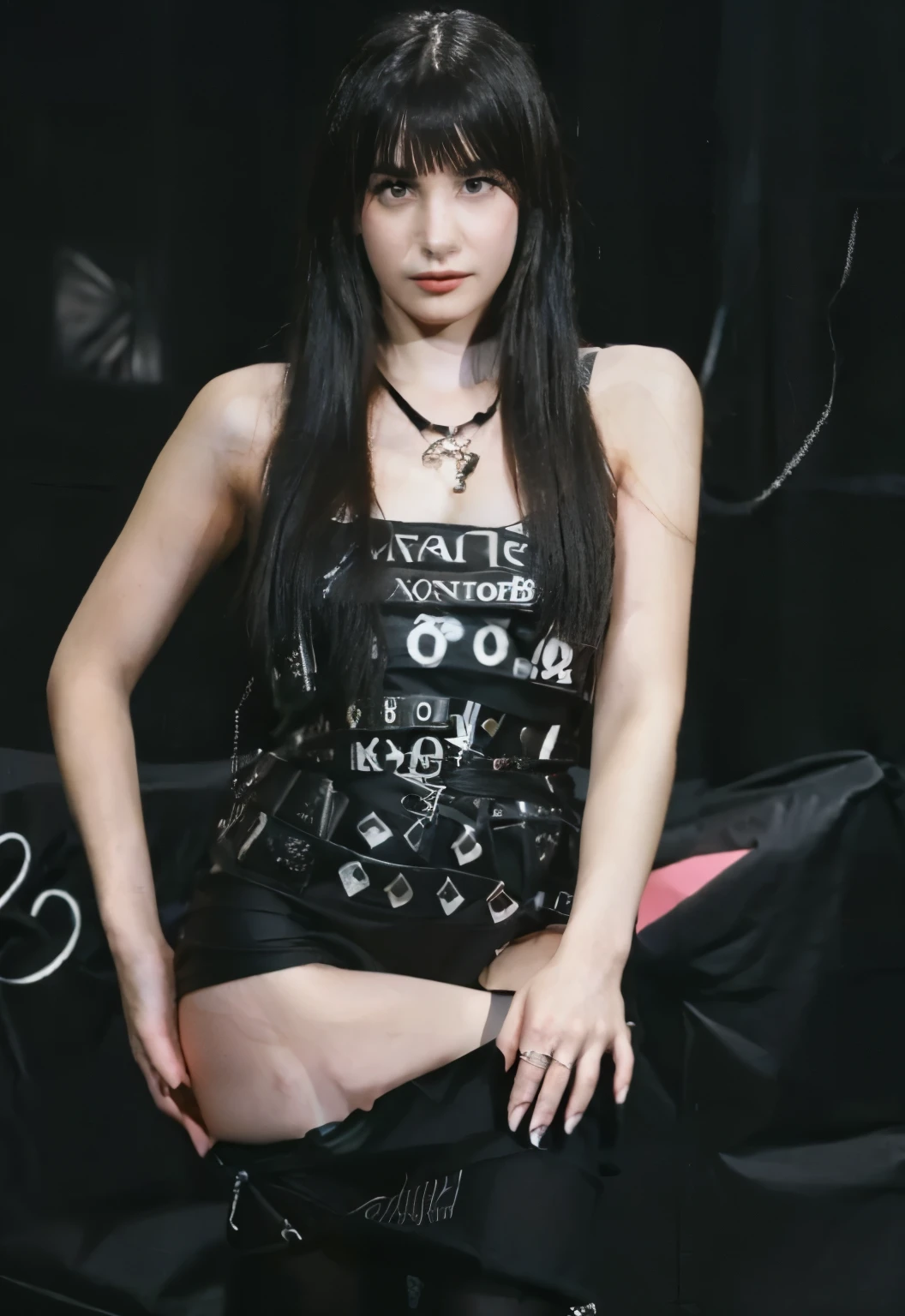 Realistic girl with a black y2k goth dress